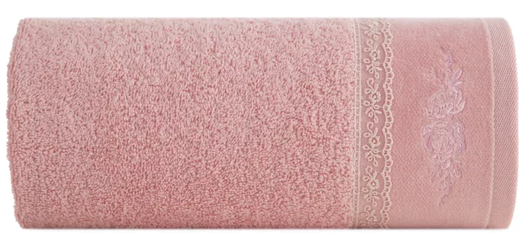 Ręcznik do rąk 30x50 cm bawełniany kolor różowy z koronką oraz subtelnym haftem 500 g/m2 SISI Eurofirany