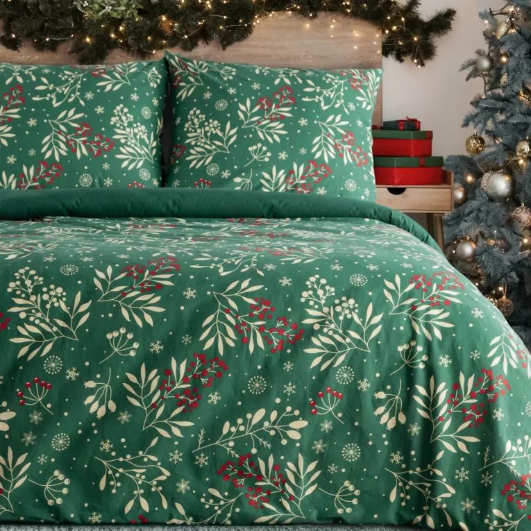 Pościel 160x200 cm bawełniana kolor butelkowa zieleń, kremowy zdobiona nadrukiem CRISTIAN Eurofirany