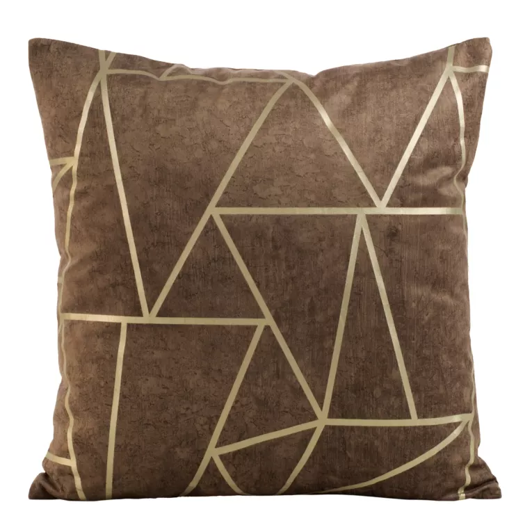 Poszewka na poduszkę 45x45 cm welwetowa z złotym nadrukiem geometrycznym ciemnobrązowa BLINK 29 Eurofirany
