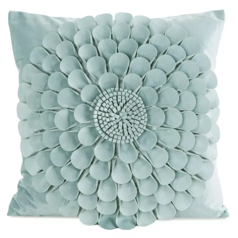 Poszewka na poduszkę 45 x 45 cm z welwetu kolor miętowy zdobiona kwiatem 3D FLORES 2 Eurofirany