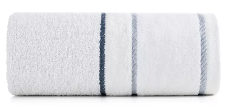 Ręcznik kąpielwoy 50x90 cm bawełniany kolor biały z welwetową bordiurą i kontrastującymi paseczkami 500 g/m2 NEL Eurofirany