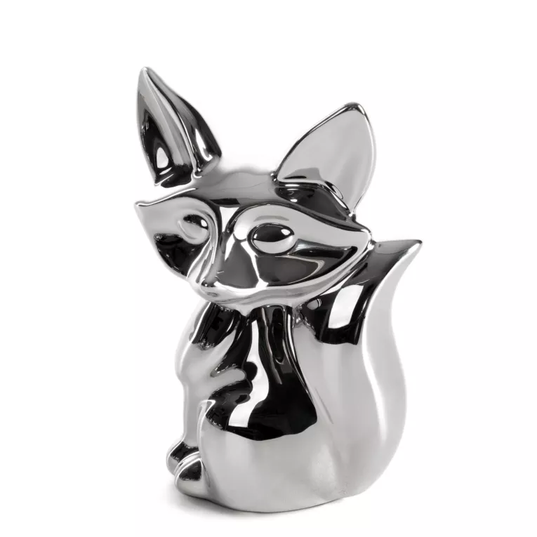 Figurka dekoracyjna wiewiórka srebrna o wysokim połysku 10x8x15 cm FABIO Eurofirany