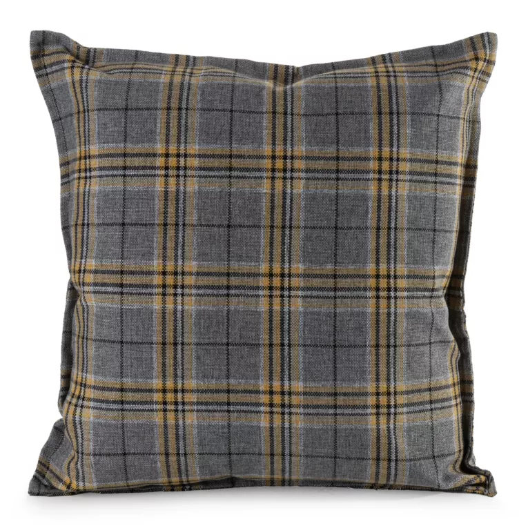 Poszewka na poduszkę 45x45 cm z tkaniny wodoodpornej na taras oraz balkon zdobiona nadrukiem kraty popielato, musztardowa GARDEN Eurofirany