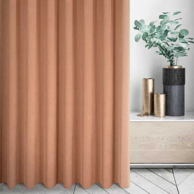 Zasłona szyta na taśmie 5 cm miedziana z tkaniny strukturalnej z delikatnym połyskiem