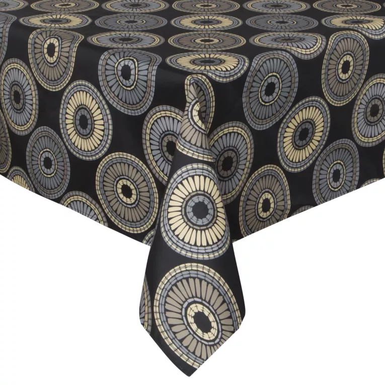 Obrus czarno, beżowy 140x220 cm wodoodporny GARDEN na taras oraz balkon w mandale