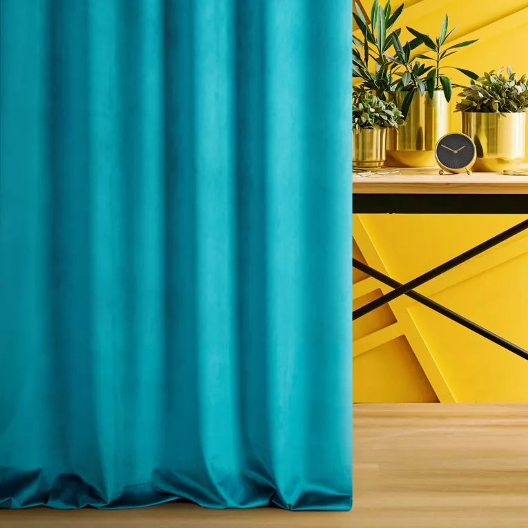 Zasłona szyta na tunelu ENYA turkusowa z miękkiej półmatowej tkaniny welwetowej