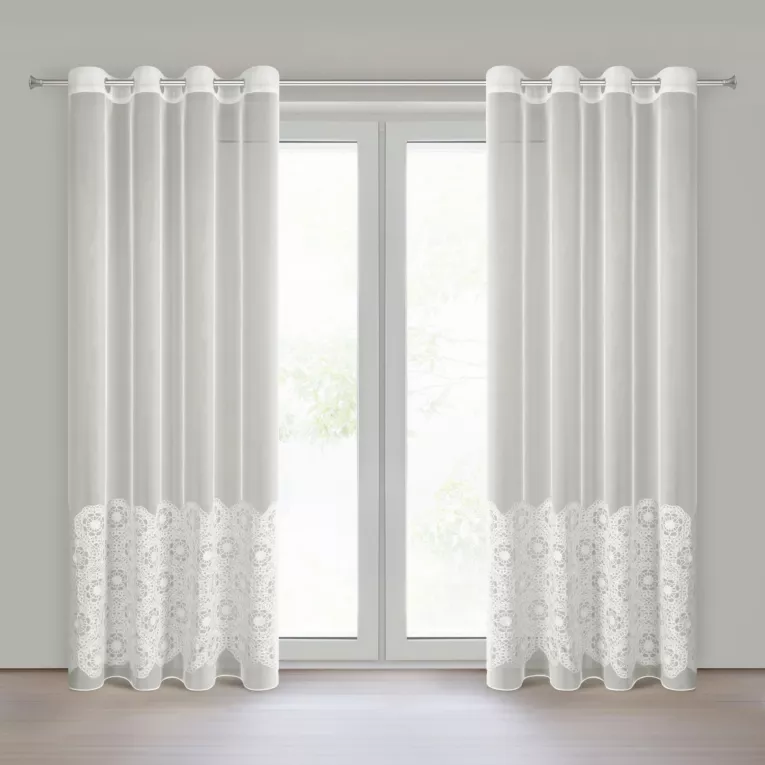 Firana naturalny z tkaniny typu peru zdobiona aplikacją 140x250 cm przelotka - LIZA Eurofirany