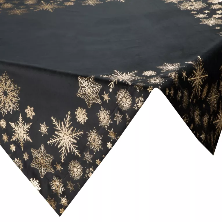 Bieżnik na stół czarno, szampański 85x85 cm welwetowy ASTRA w śnieżynki