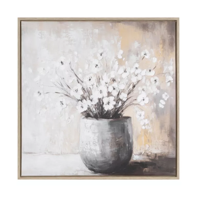 Obraz beżowo, biały drukowany na płótnie z motywem kwiatów 50x50 cm Eurofirany