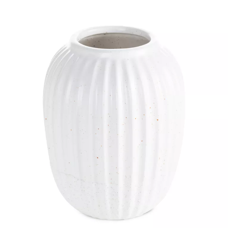 Wazon dekoracyjny biały zdobiony tłoczonym wzorem prążków 17x21 cm KAJLA