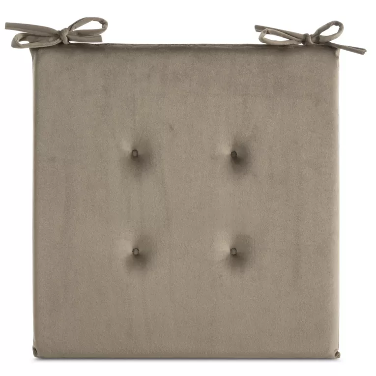 Poduszka na krzesło 40 x 40 x 3 cm welwetowa ciemnobeżowa z ozdobnym pikowaniem i praktycznymi troczkami GAJA Eurofirany