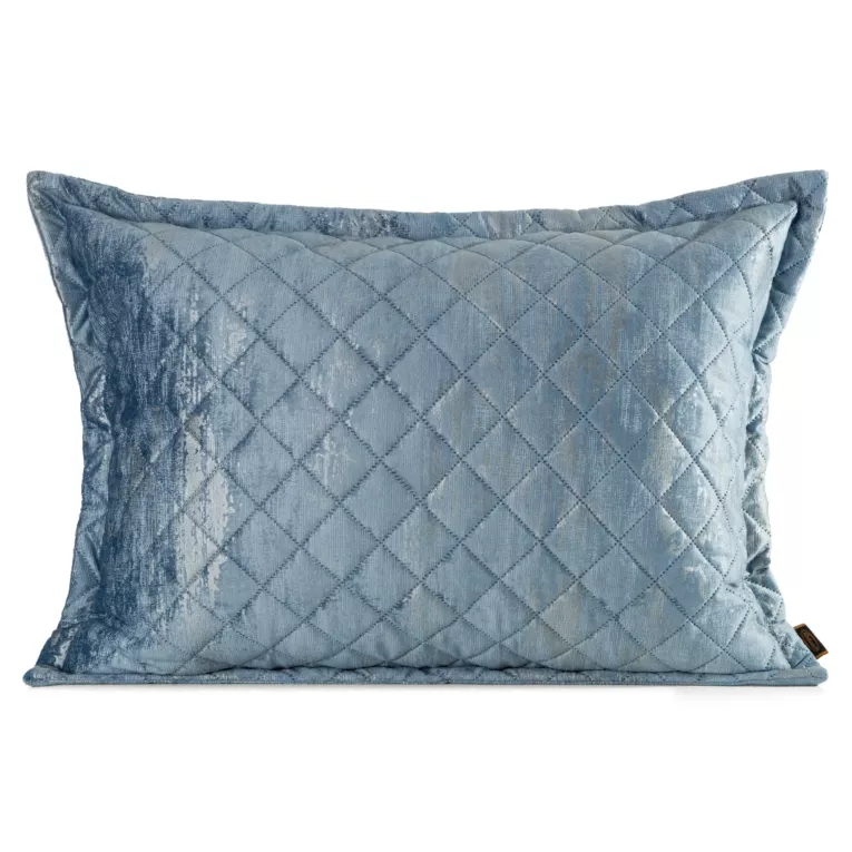 Poszewka na poduszkę 50x70 cm welwetowa pikowana metoda hot press zdobiona błyszczącym przecieranym nadrukiem niebieska BLINK 43 EUROFIRANY PREMIUM