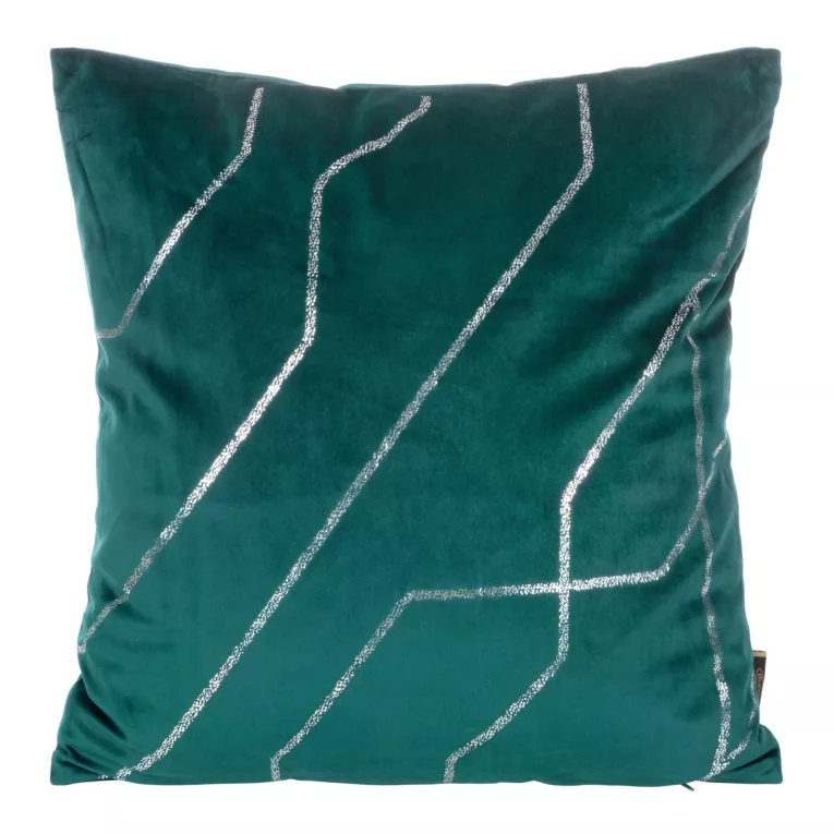 Poszewka na poduszkę 45x45 cm welwetowa z srebrnym nadrukiem ciemnoturkusowa BLINK 37 Eurofirany