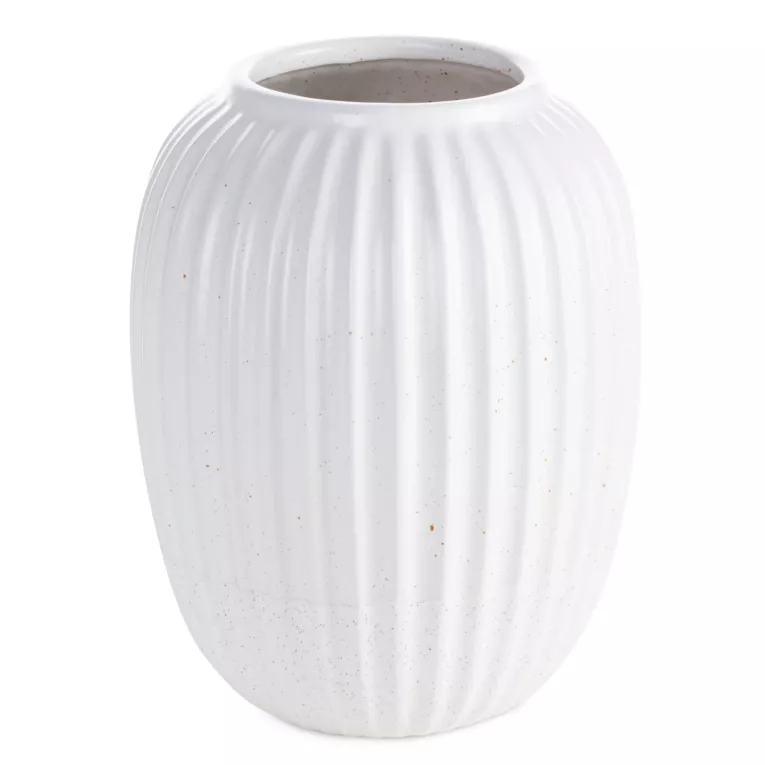 Wazon dekoracyjny biały zdobiony tłoczonym wzorem prążków 20x25 cm KAJLA Eurofirany