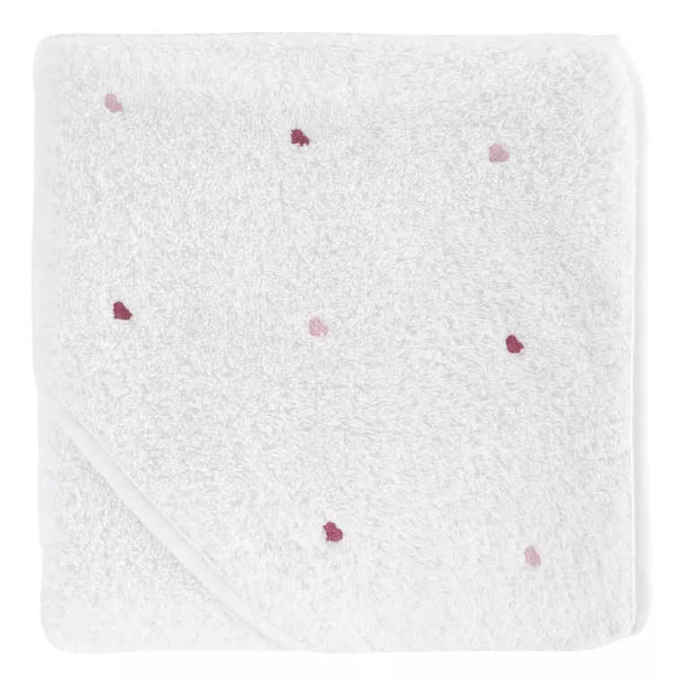 Ręcznik kąpielowy dziecięcy 100x100 cm bawełniany kolor biały,różowy z kapturem i haftem serduszek 400 g/m2 BABY 56 Eurofirany