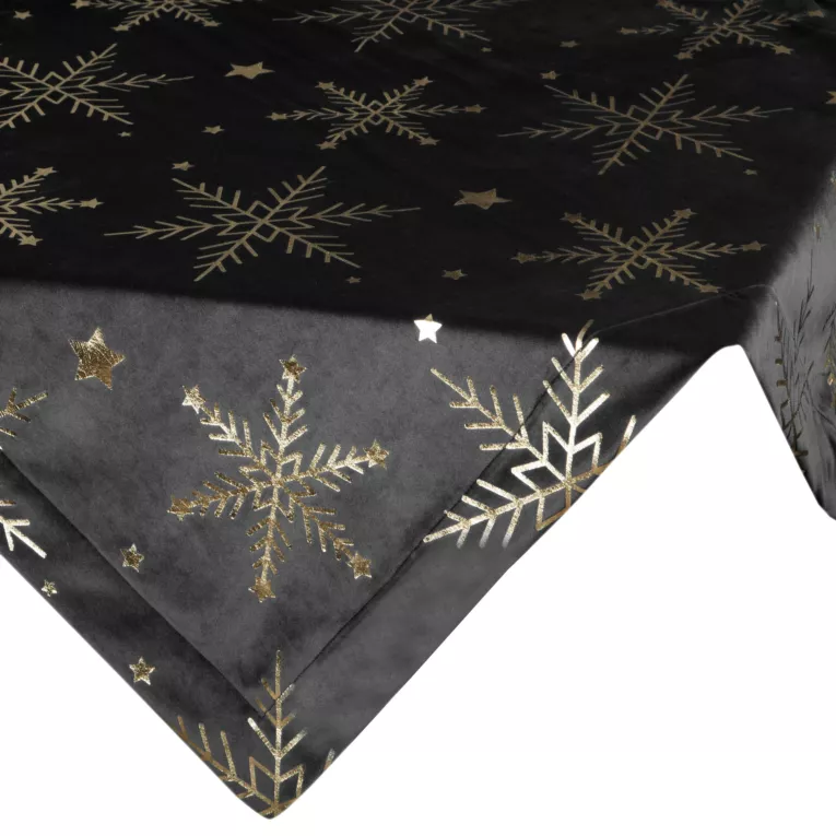 Obrus świąteczny 85x85 cm czarno, szampański welwetowy zdobiony błyszczącym nadrukiem Eurofirany
