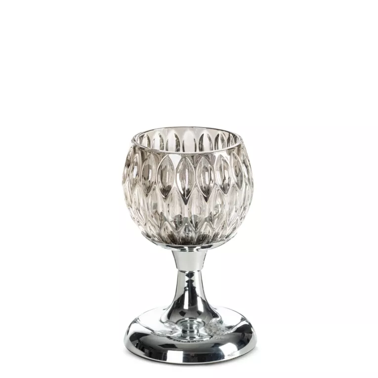 Świecznik dekoracyjny srebrno, grafitowy ze szlanym tłoczonym kielichem  średnica 11x17 cm SALMA  Eurofirany