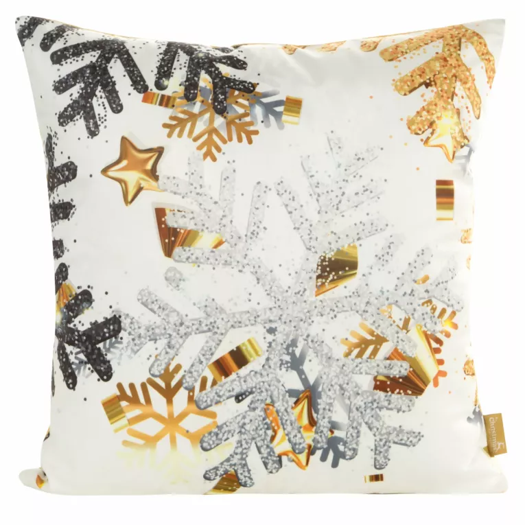 Poszewka na poduszkę 45x45 cm welwetowa z motywem śnieżynek biała ANGEL Eurofirany