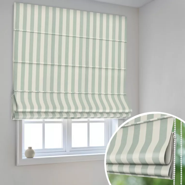 Roleta rzymska naturalno turkusowa z tkaniny w pasy