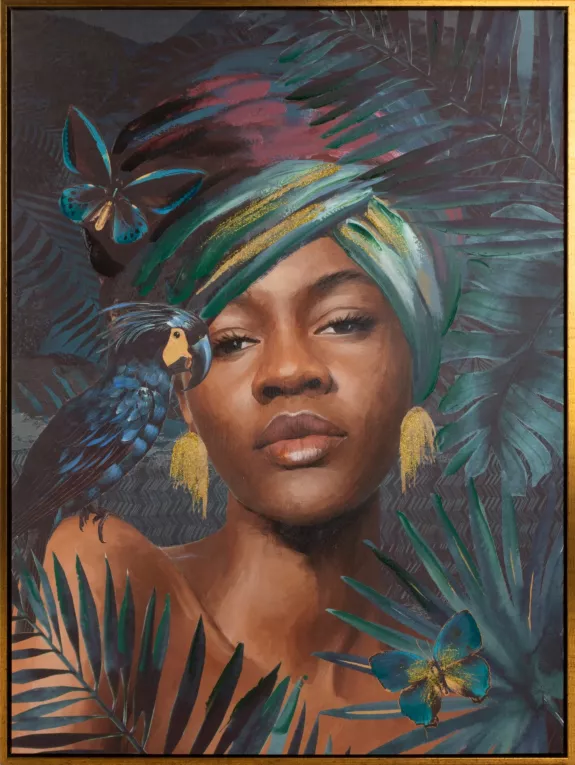 Obraz ręcznie malowany na płótnie w złotej ramce portret