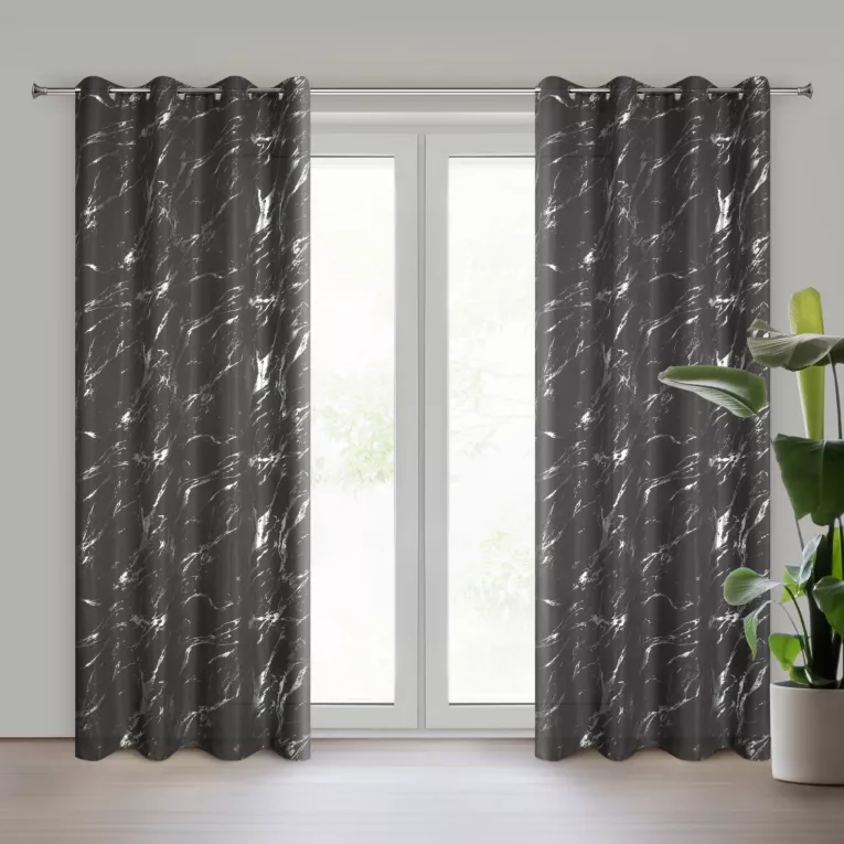 Zasłona stalowo, srebrzysta zdobiona nadrukiem marmurku 140x250 cm przelotka LANI Eurofirany