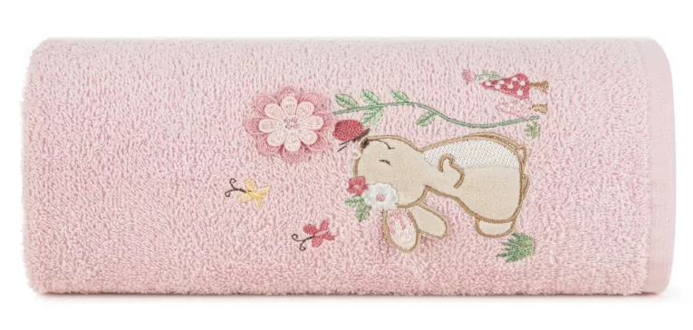 Ręcznik kąpielowy dziecięcy 50x90 cm bawełniany kolor różowy z kapturem i motywem króliczka 400 g/m2 BABY 47 Eurofirany