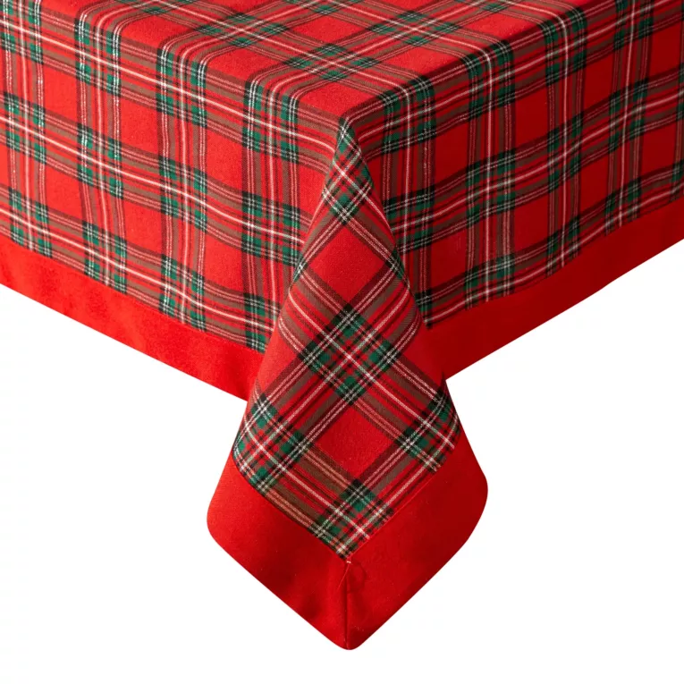 Obrus czerwony 140x180 cm TAMARA w kratę z ozdobną kantą