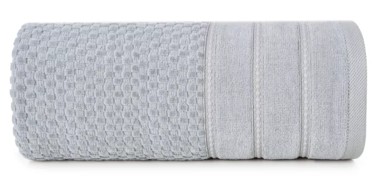 Ręcznik kąpielowy 50x90 cm bawełniany kolor srebrny z ozdobną bordiurą w paseczki 500 g/m2 ADORE Eurofirany