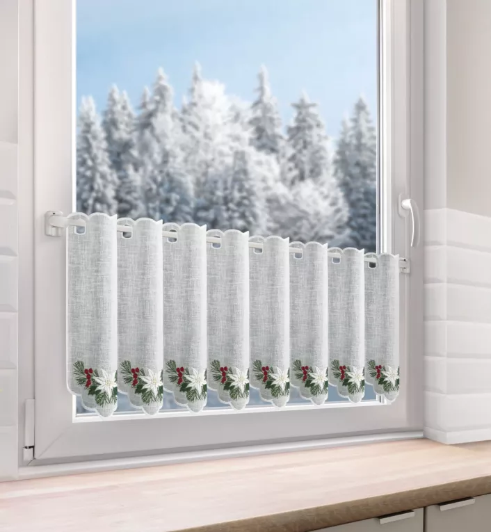 Tkanina firanowa zazdrostka z świątecznym haftem Eurofirany