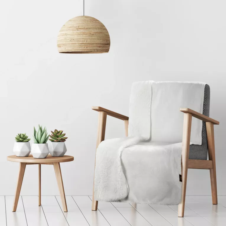 Narzuta, koc  na fotel 70x160 cm biały z miękkiego polaru ze strukturą baranka TEDY EUROFIRANY PREMIUM