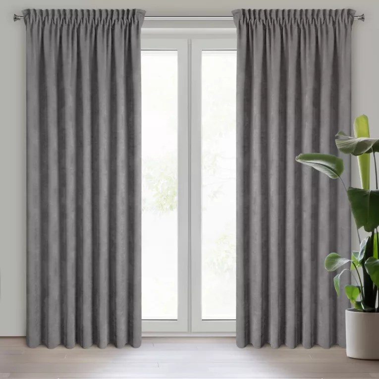 Zasłona grafitowa z tkaniny welurowej 120x260 cm taśma - Dora Eurofirany