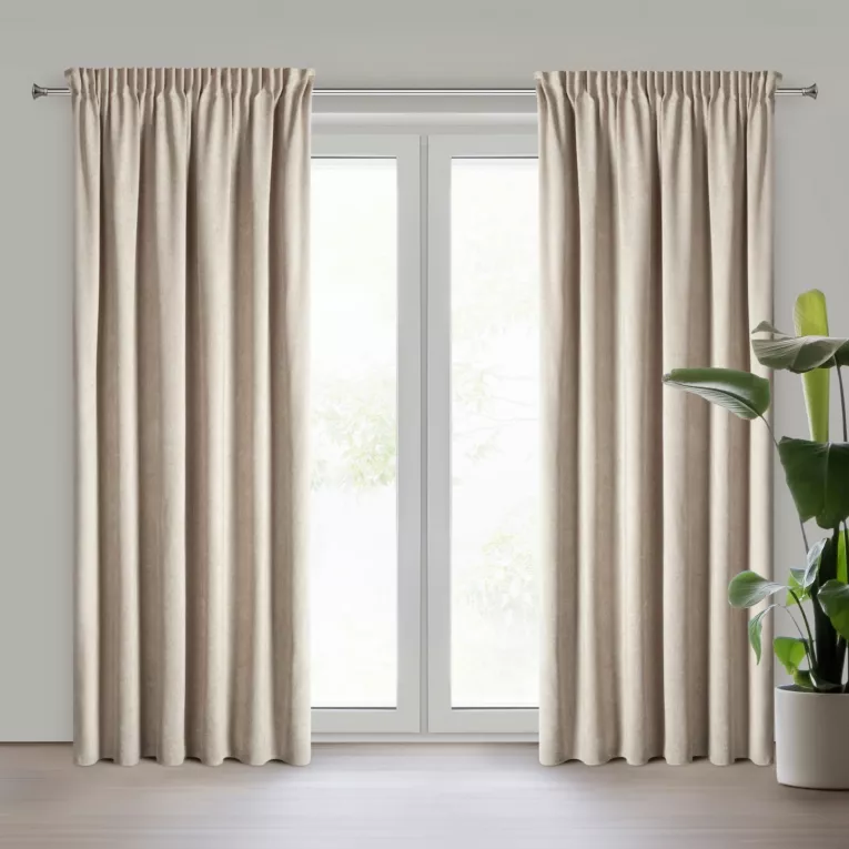 Zasłona beżowa z szenilowej tkaniny 140x270 cm  taśma - MEGI Eurofirany