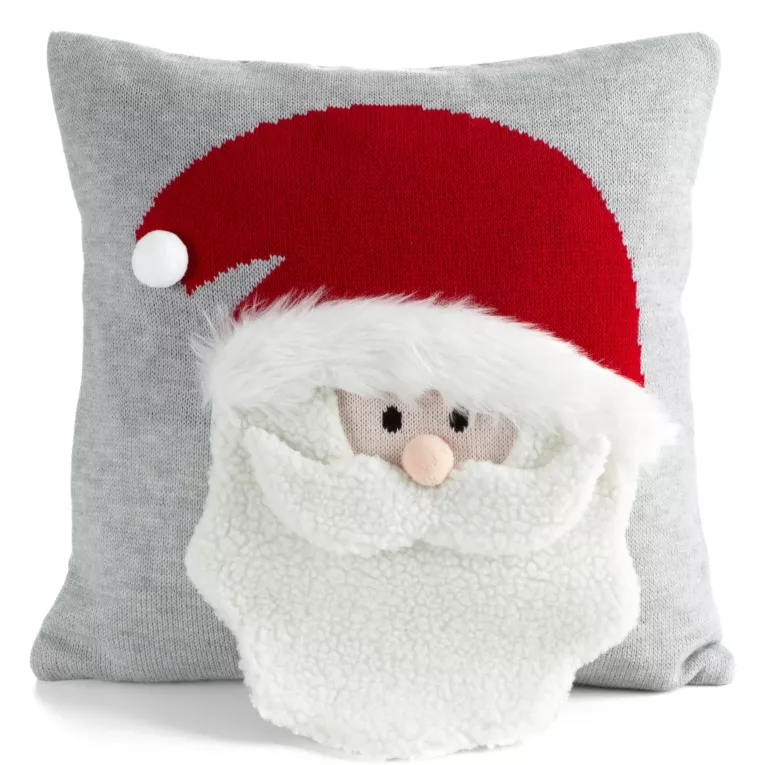 Poszewka na poduszkę 45x45 cm świąteczna z mikołajem srebrno, biała Eurofirany