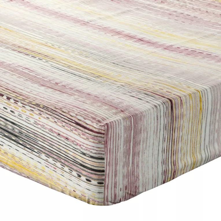 Prześcieradło z gumką 100x200 cm z bawełny kolor fioletowy,biały z wzorem geometrycznym 105 g/m2 PRINT Eurofirany