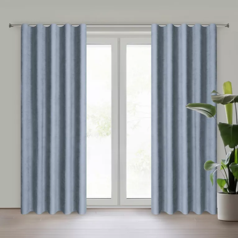 Zasłona niebieska z tkaniny welurowej 180x260 cm szerokość po zmarszczeniu fala 1:1,5 Dora Eurofirany