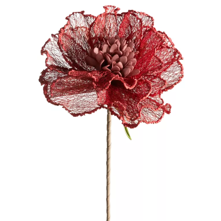 Kwiat sztuczny czerwony z siateczki 85 cm Eurofirany