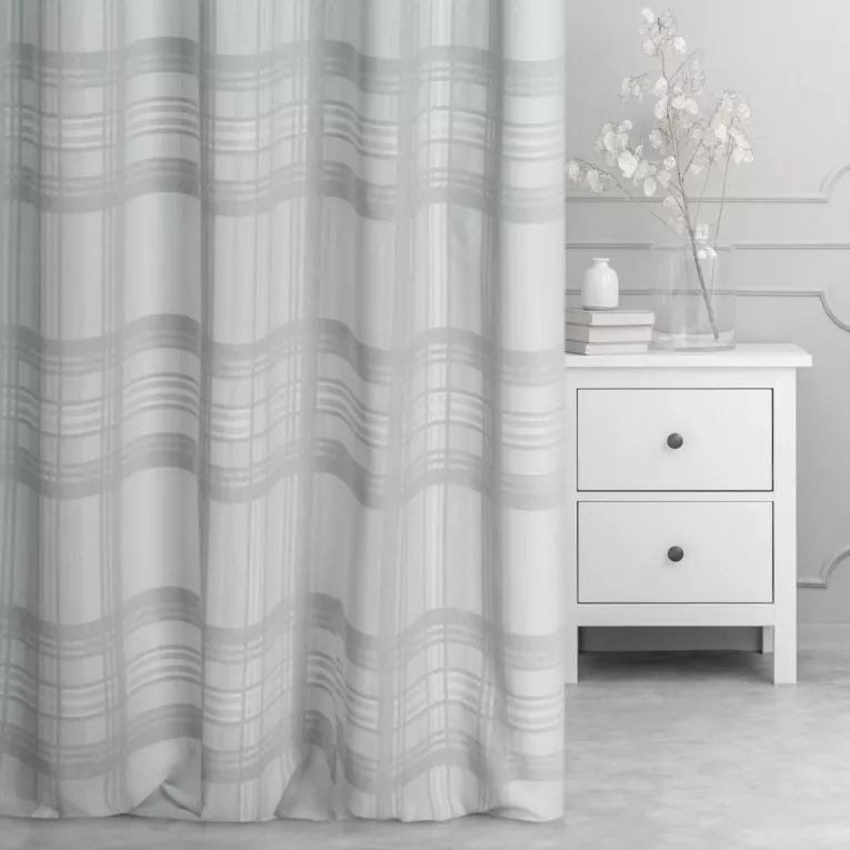 Zasłona szyta na taśmie fala kremowo srebrna dwustronna, z wzorem w kratę