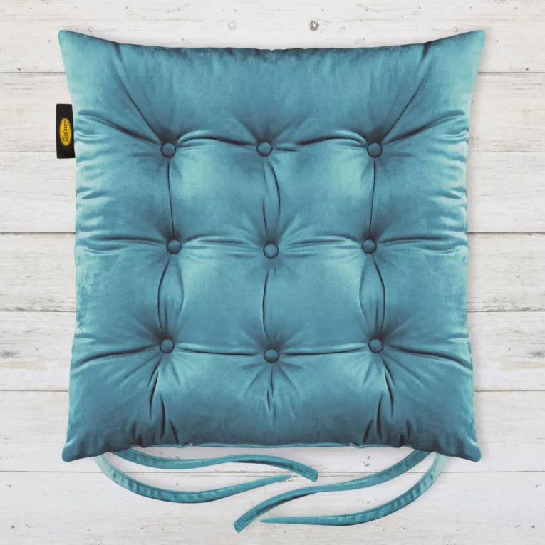 Poduszka na krzesło dwustronna 40 x 40 x 6 cm welwetowa ciemnoturkusowa z dziewięcioma pikowaniami Eurofirany