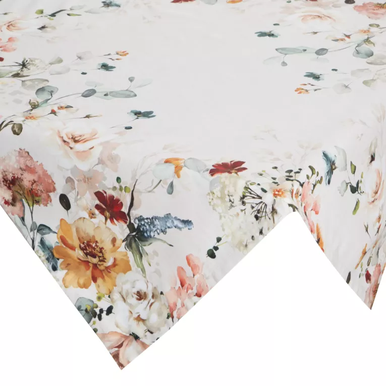 Bieżnik na stół naturalno, różowy 85x85 cm SUMMER 2 z nadrukowanym motywem kwitnących kwiatów
