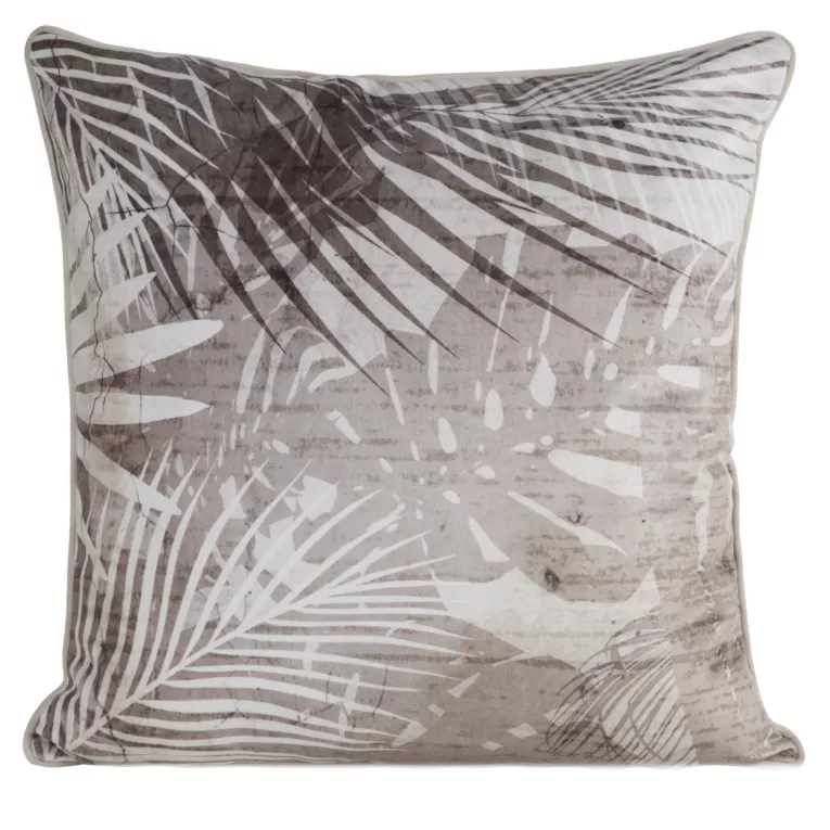 Poszewka na poduszkę dwustronna 60x60 cm welwetowa z motywem roślinnym z wypustką na brzegach kremowo, beżowa SALMA EUROFIRANY PREMIUM