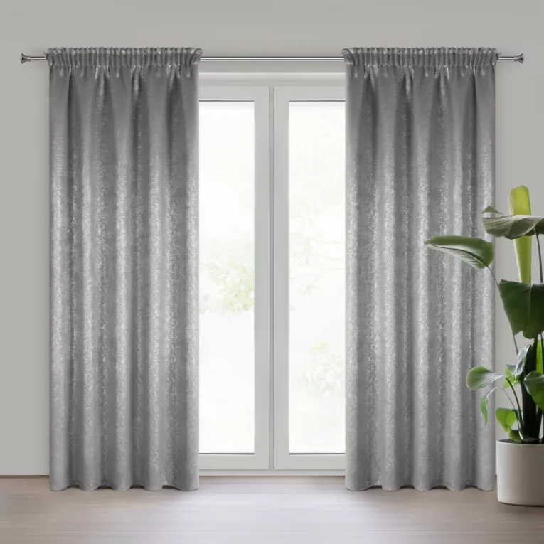 Zasłona stalowa z srebrną przecierką, zaciemniająca 135x270cm taśma EBRU Eurofirany