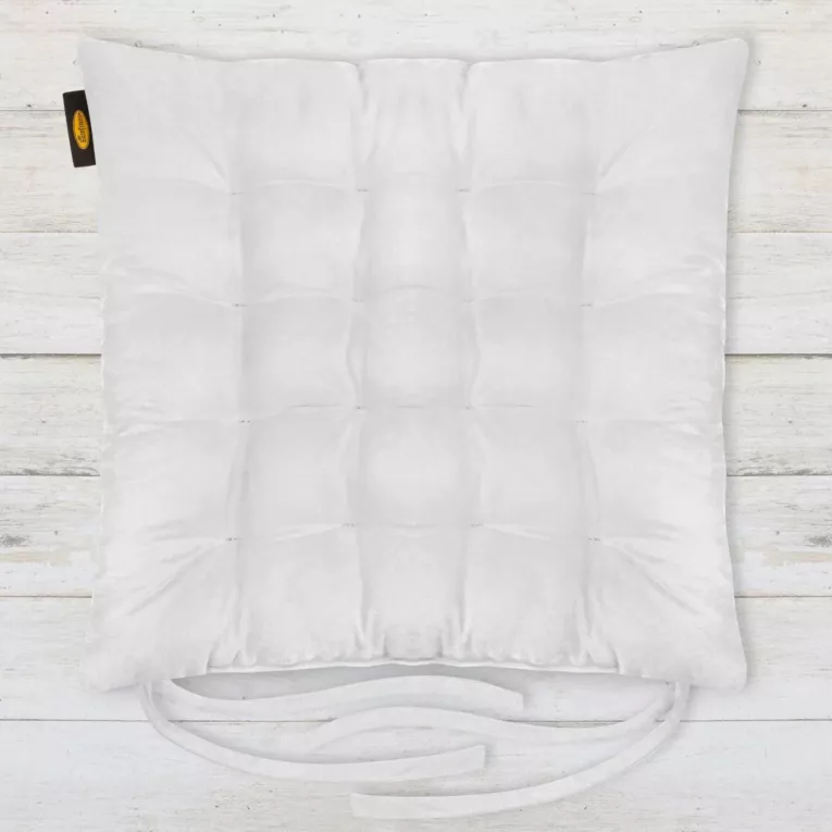 Poduszka na krzesło dwustronna 40 x 40 x 6 cm welurowa biała z dziewięcioma pikowaniami ADORE Eurofirany