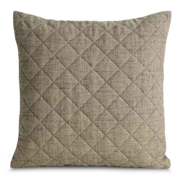 Poszewka na poduszkę 45x45 cm o strukturze lnu pikowana metodą hot press ciemnobeżowa LEN Eurofirany