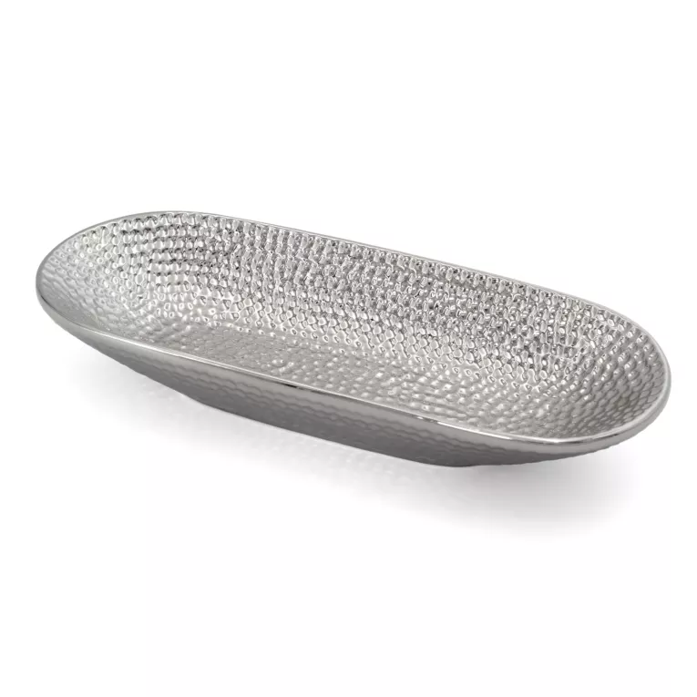 Patera dekoracyjna srebrna z ozdobnym wzorem 31x13x5 cm GREG Eurofirany