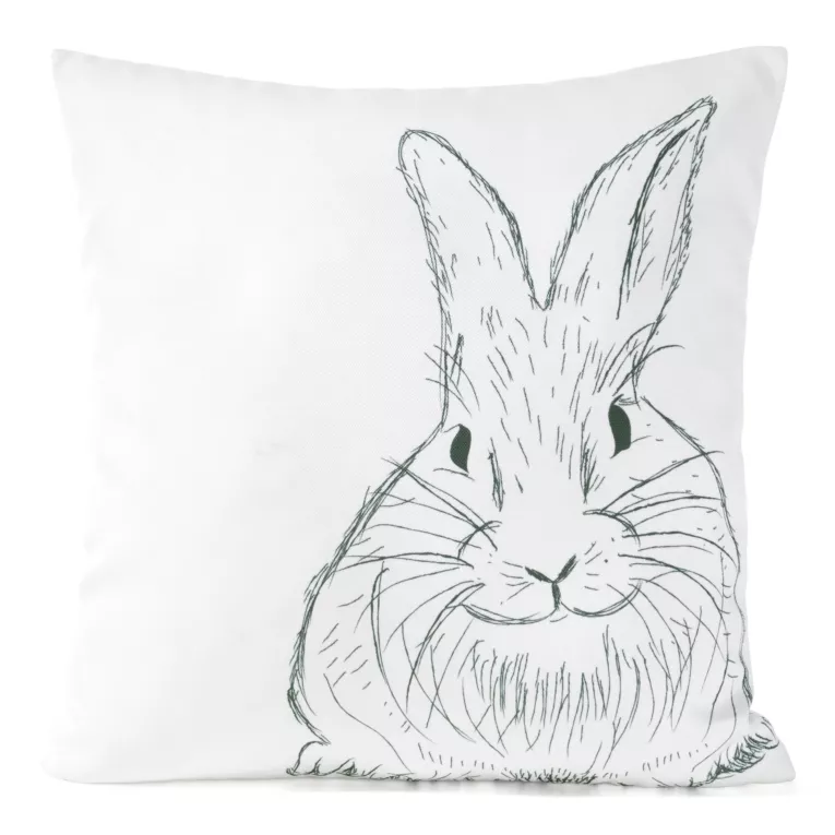 Wielkanocna poszewka na poduszkę 45x45 cm z motywem zajączka biało, czarna WIOSNA 139 Eurofirany