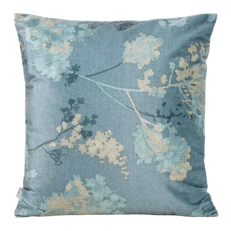 Poszewka na poduszkę 40x40 cm welwetowa z nadrukiem gałązek w stylu retro niebieska ANDY DESIGN 91 Eurofirany