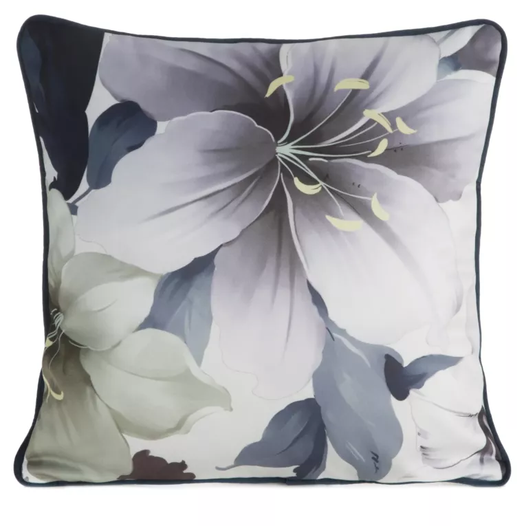Poszewka na poduszkędwustronna 45x45 cm welwetowa z motywem roślinnym z wypustką na brzegach biało, fioletowa SOFIA EUROFIRANY PREMIUM