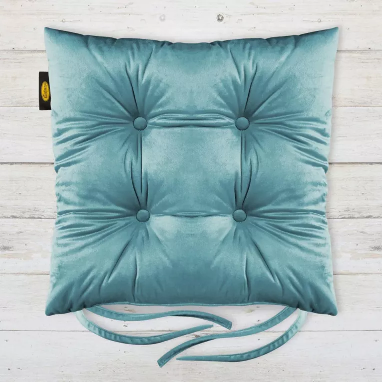 Poduszka na krzesło dwustronna 40 x 40 x 8 cm welwetowa morska z czterema pikowaniami Eurofirany