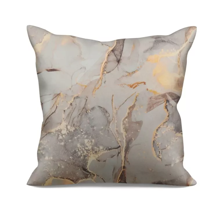 Poszewka szyta beżowa z tkaniny welwetowej zdobionej delikatnie połyskującym drukiem