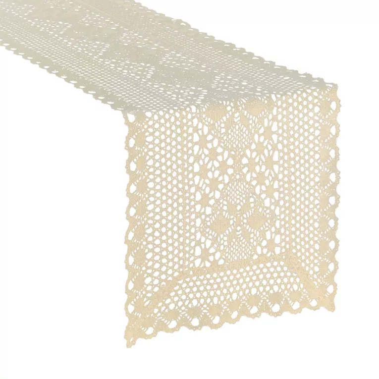 Bieżnik na stół 32x180 cm jasnobeżowy  ażurowy MEGGY w stylu boho Eurofirany